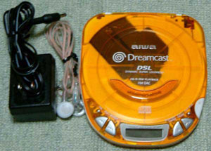 Aiwa made portable CD player in a transparent orange DC colour.